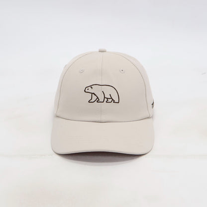 Front view of the ATERRA Arctic Series stone cap with polar bear embroidery