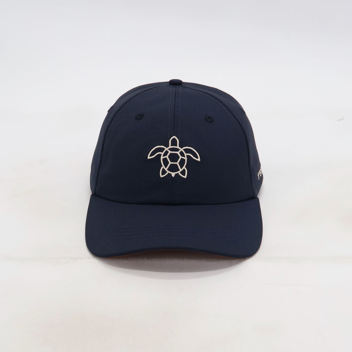 Front view of the ATERRA Ocean Series navy cap with sea turtle embroidery