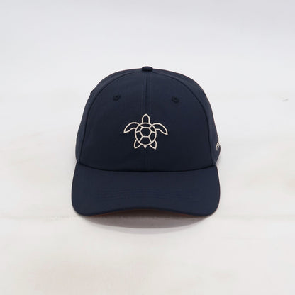 Front view of the ATERRA Ocean Series navy cap with sea turtle embroidery